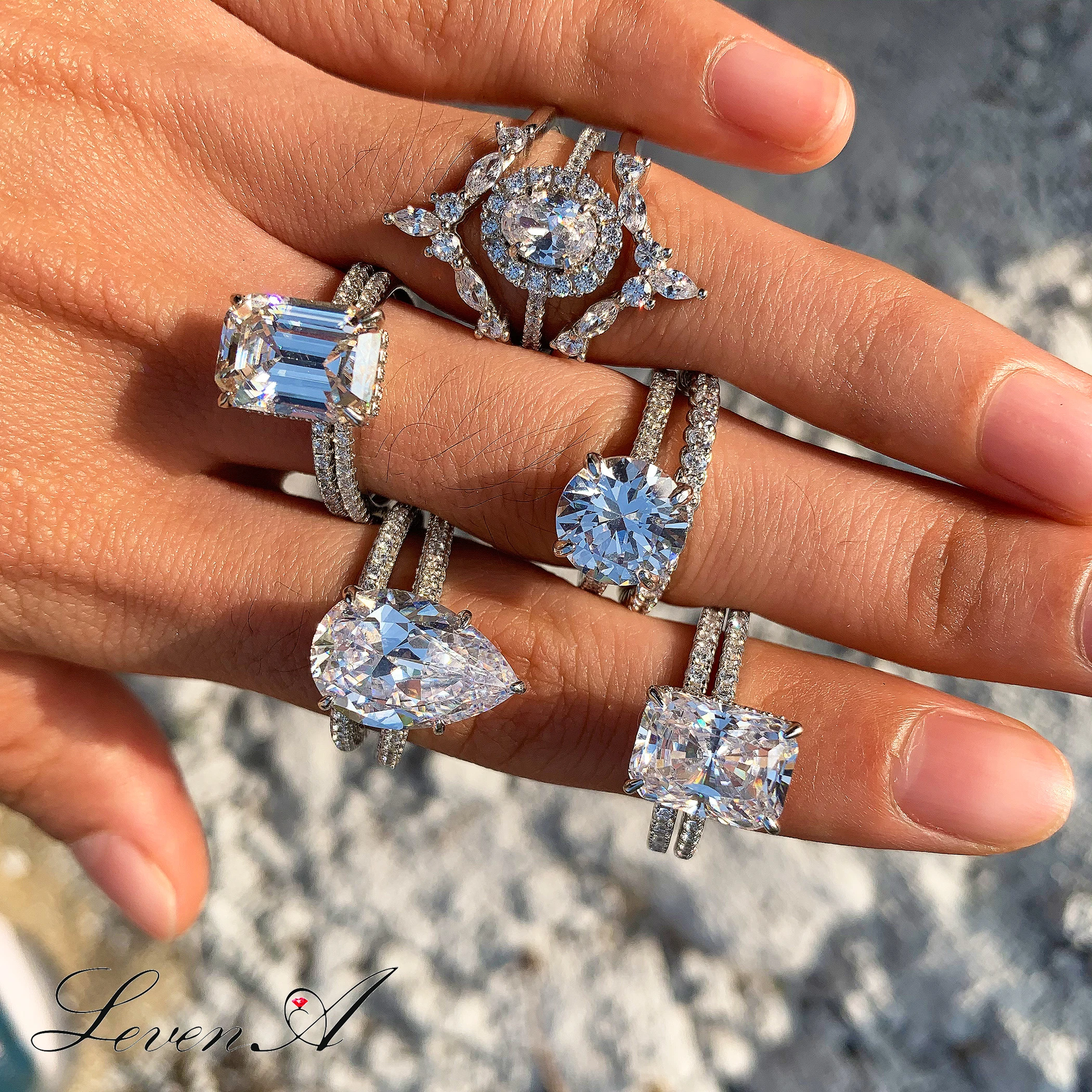 
Stackable Rings,Thin Fashion Diamond Zodiac White gold 925 Sterling silver bridal Pave setting Wdding Ring set for women finge 