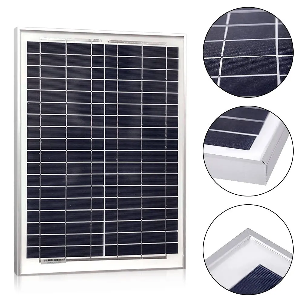 Polycrystalline solar panel 20W 18V with aluminium frame for 12V charging system