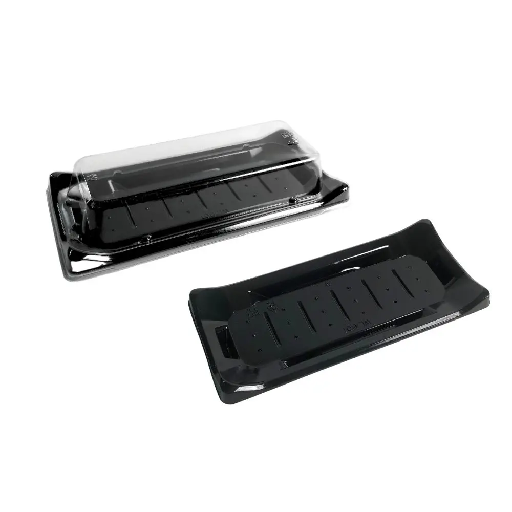 Wholesale customizable Plastic Takeaway Food Packaging Container Black Food Grade Disposable Sushi Boat