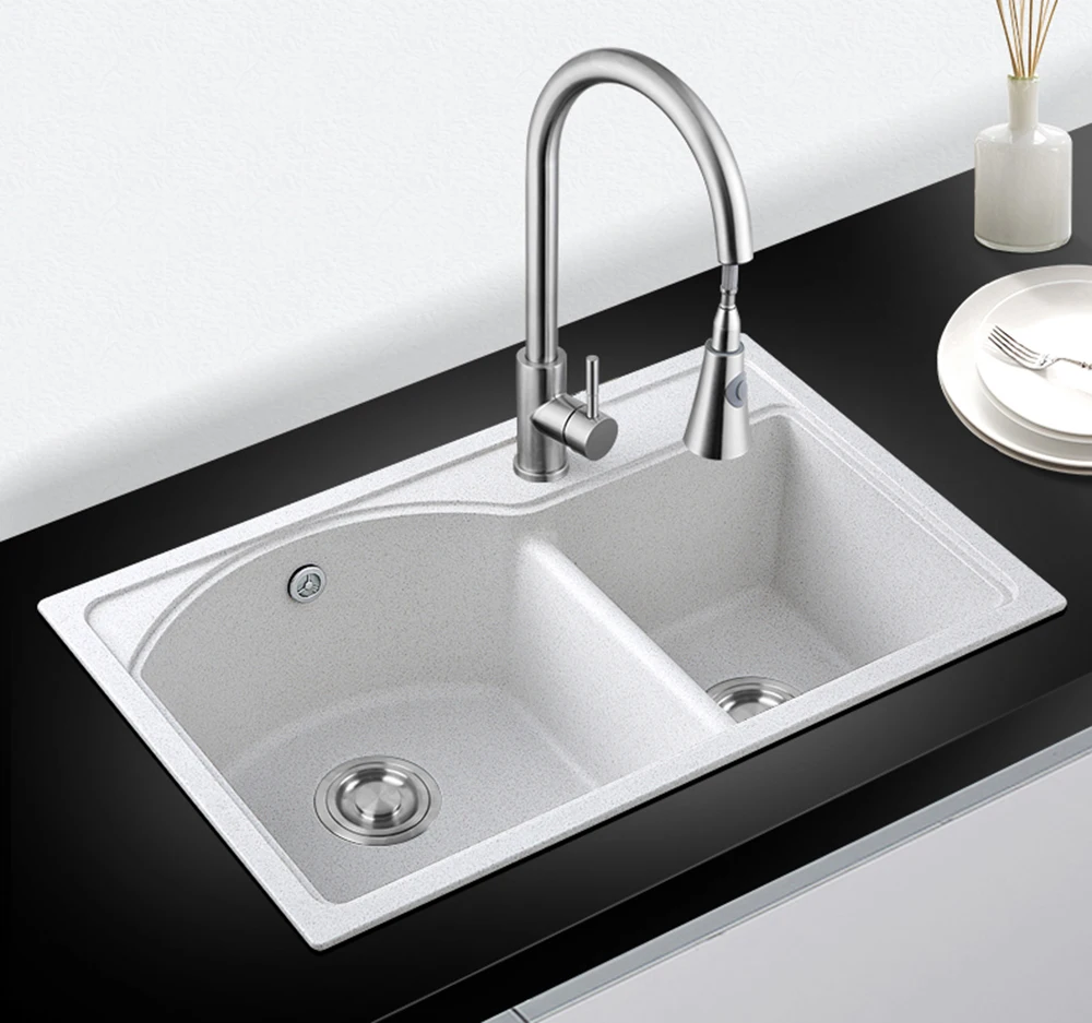 smooth surface resin composite SMC fiberglass quartz stone 2 bowls kitchen sinks