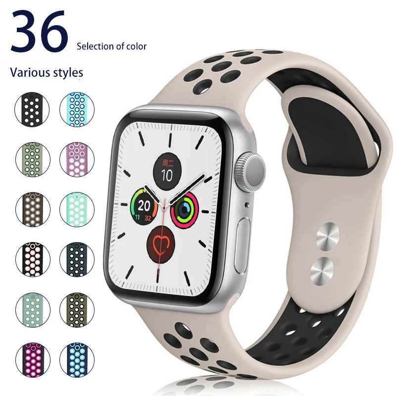 Ремешок BOORUI силиконовый спортивный для apple watch series 5 6, черный браслет для apple watch 44 мм 42 мм 40 мм 38 мм