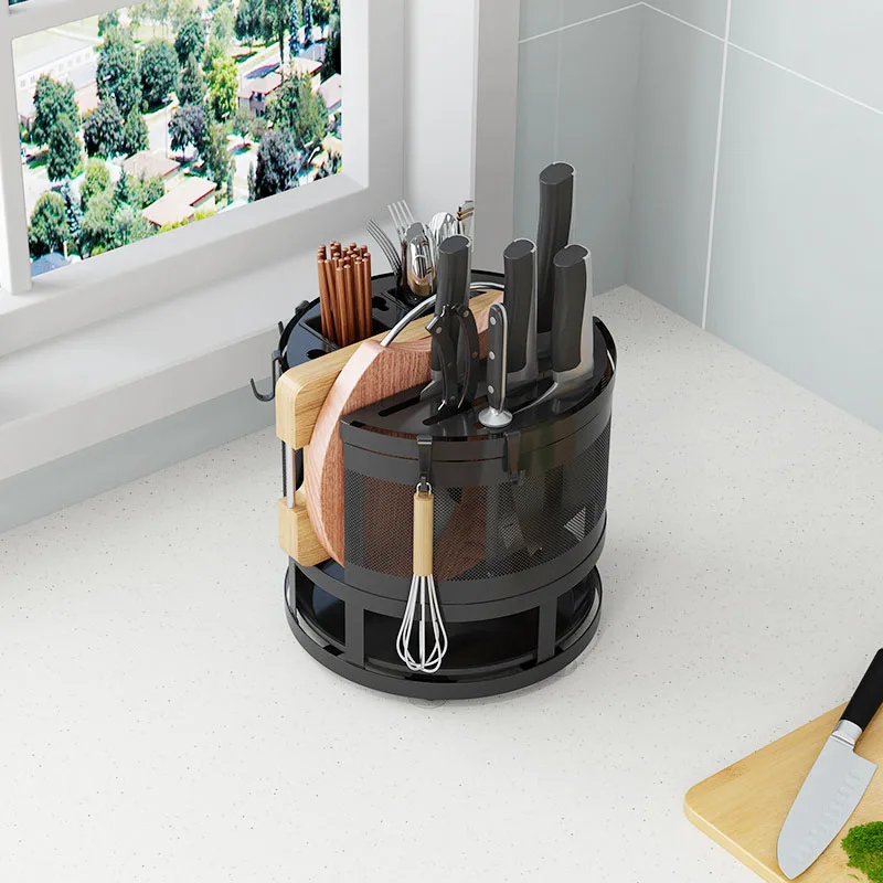 High Quality Carbon Steel Kitchen Knife Storage Organizer Rotating Knife Block Holder Rack