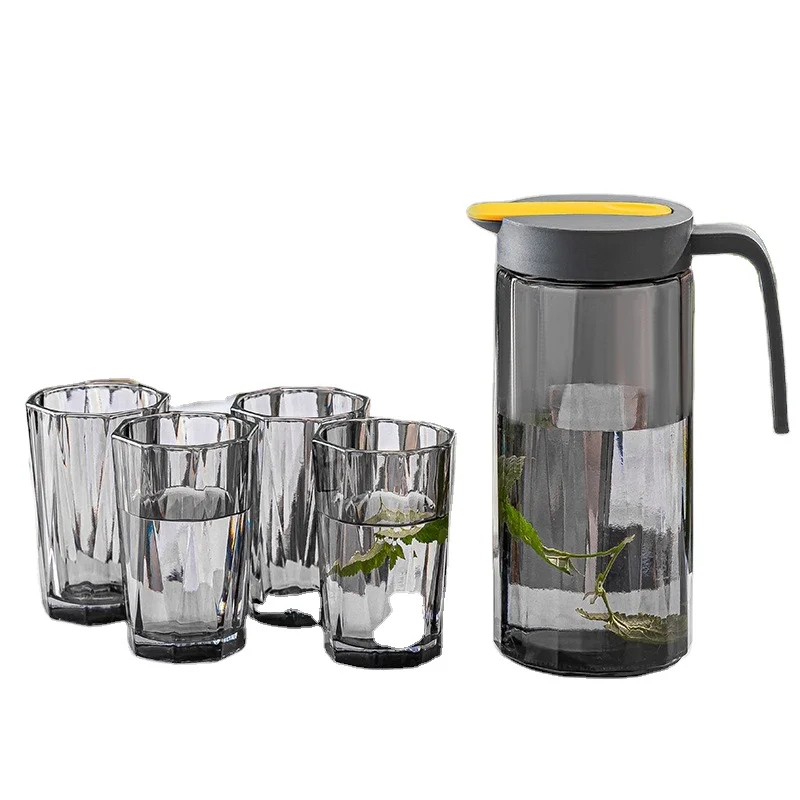 High appearance level cooling water bottle set glass vertical pattern cold water bottle five-piece home juice pot large capacity