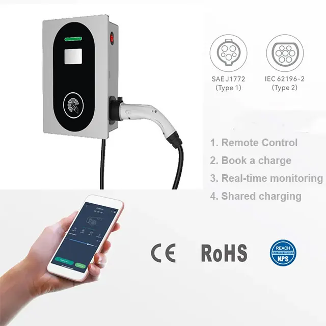 HICONICS  Wallbox 7kw Level 2 Fast Charging Station EV Wall Charger 32A Wall Mount EV Charger