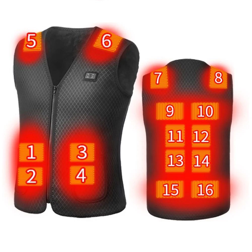 16 Area Heated Vest Men/Women Casual V-neck USB Heated Vest Smart Control Temperature Heating Jacket Cotton Coat Winter Hunting
