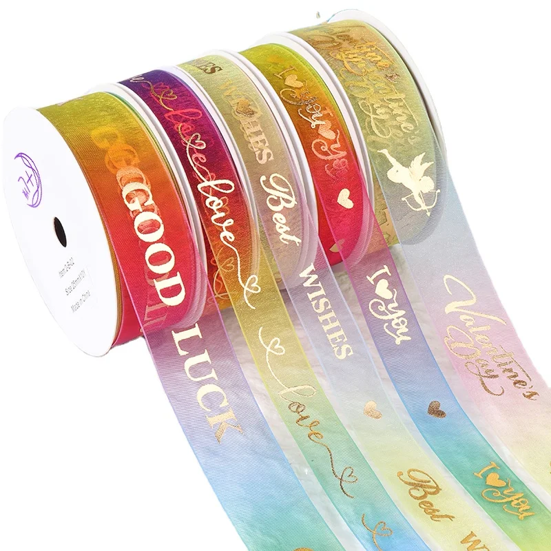 
Rainbow Color Thank You Love You Best Wishes Printed Organza Ribbon for Valentine Thanksgiving Wedding Ribbon RIBBONS 1
