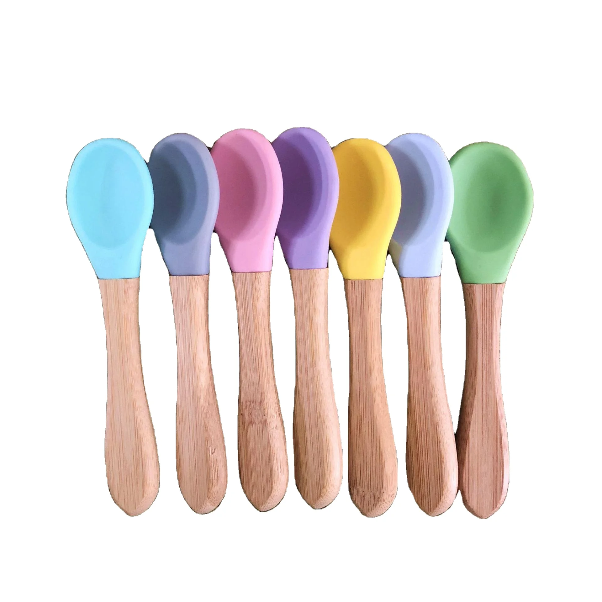 
Food Grade Silicone Bamboo Wooden Baby Feeding Training Spoon 