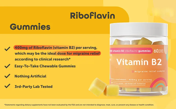 Wholesale OEM Vegan Vitamin B2 Gummies Riboflavin ( b2) 400mg Gummy Immunity Booster