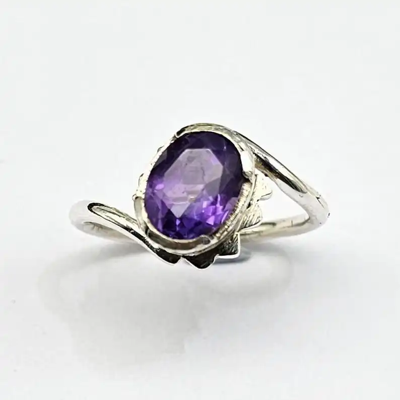 925 драгоценный камень аметист из стерлингового серебра, эффектное кольцо, натуральное овальное украшение для женщин, Подарочная идея с бриллиантом в качестве основного камня