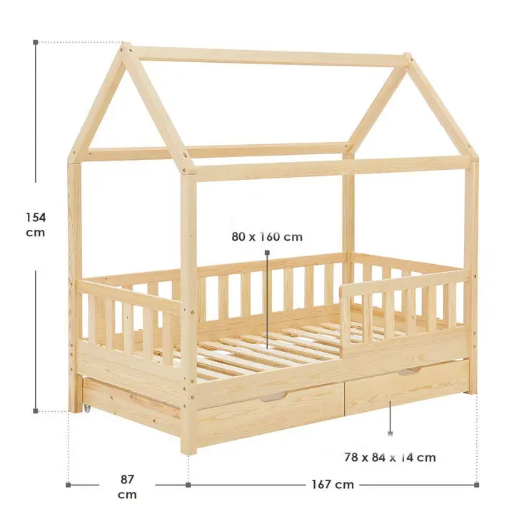 2 in 1 children room bed wood storage montessori teens kids wooden floor house bed toddler bed  for girl
