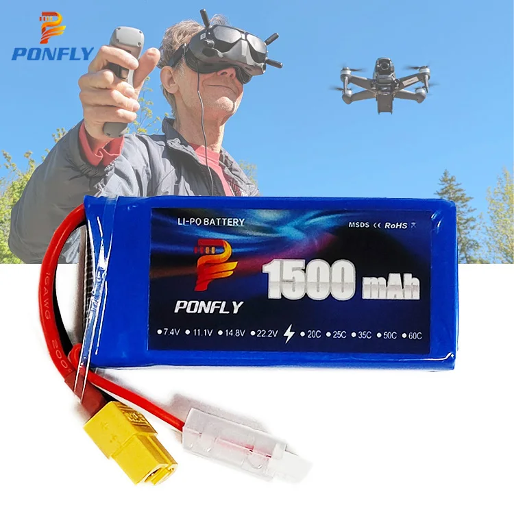 PONFLY 1500mAh High Rate 80C FPV Lipo Battery 7.4V 2S 803465 1500mAh RC Lithium Polymer Battery Pack For Hobby UAV Drone Car