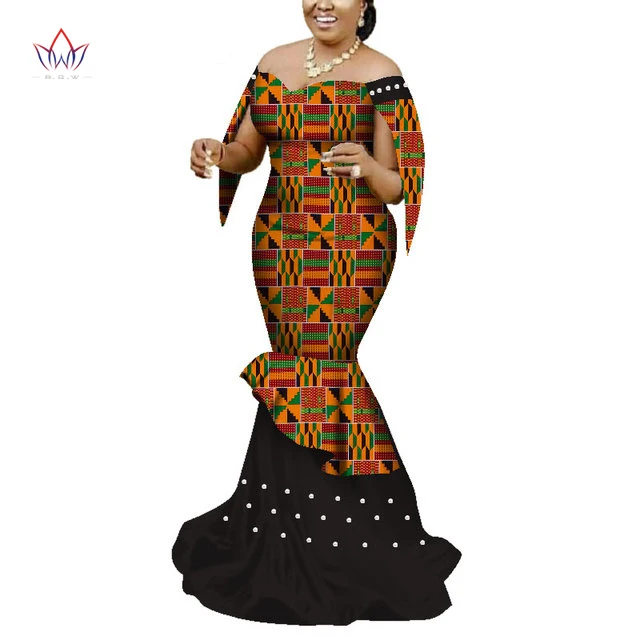 Wholesale African Clothing Dresses Women Traditional African Print Pearl Strapless Lady Plus Size Clothing Party Wedding