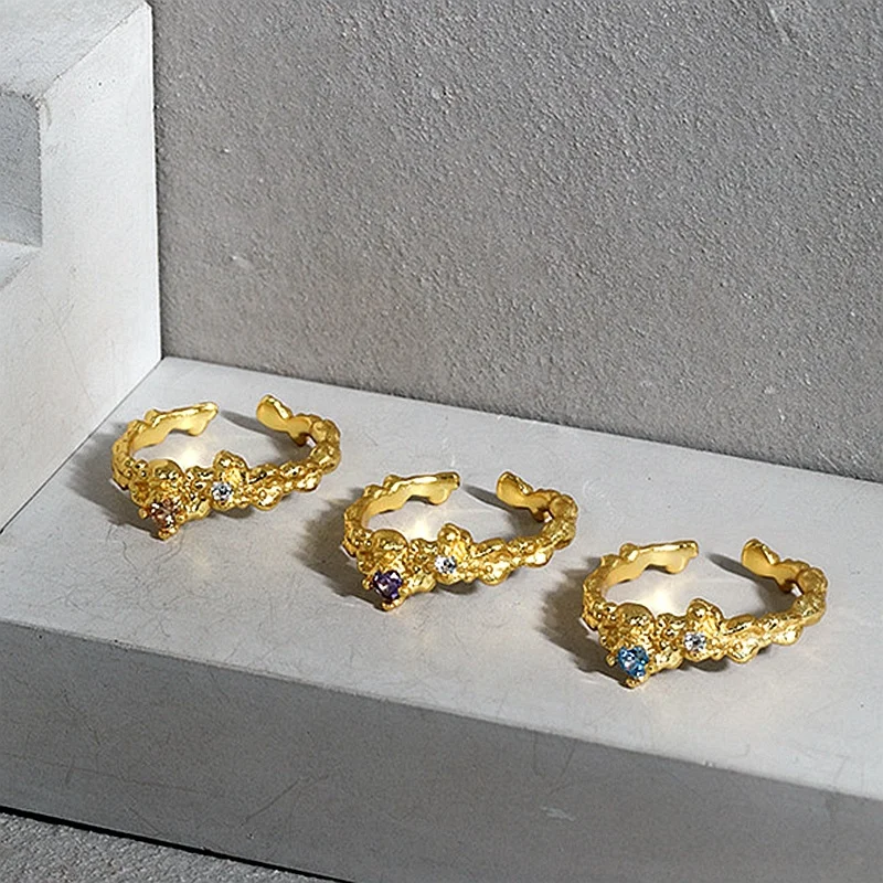 Fashion Jewelry Dainty Sterling Silver 925 Ring Jewellery 18k Vermeil Gold Irregular Zirconia Rings