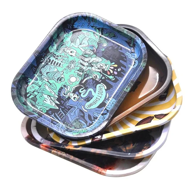 Wholesale 18*14cm Custom Logo Design Metal Rolling Tray Printed Tin Tobacco Rolling Tray