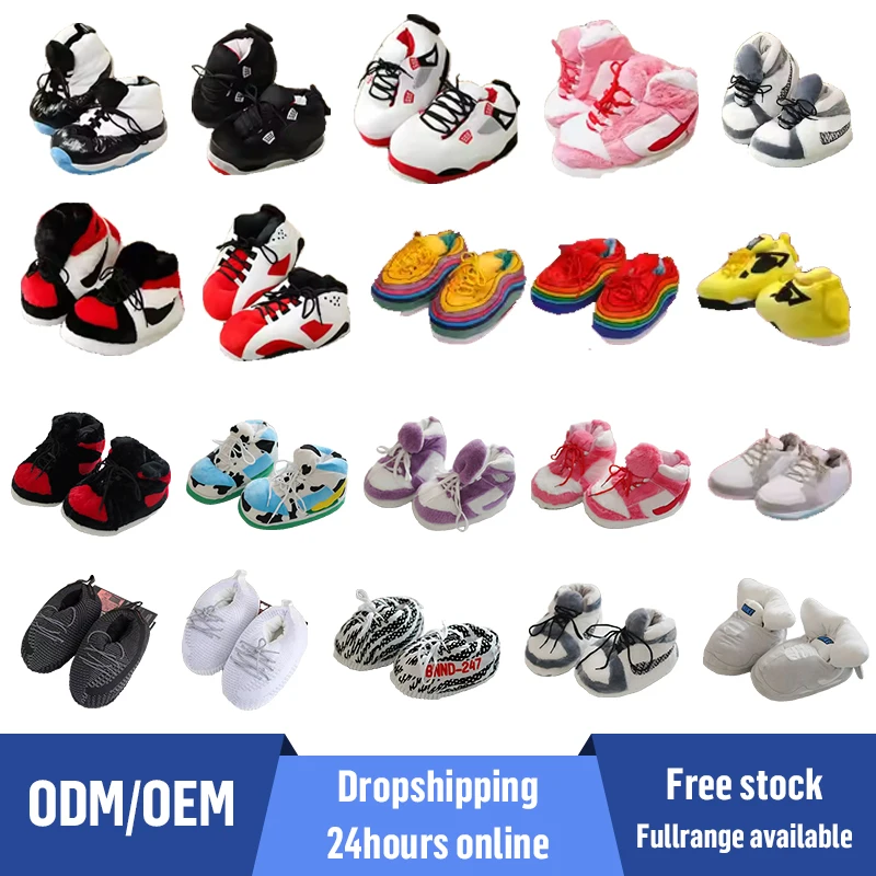 Hedian 2024 HOT Factory wholesale home slipper costom men women cotton slipper plush sneakers one size fits all sneaker slippers