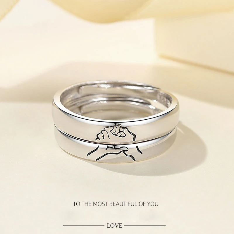 Ten fingers tightly buckled couple wedding ring sets 925 sterling silver couple rings for weddings and engagement