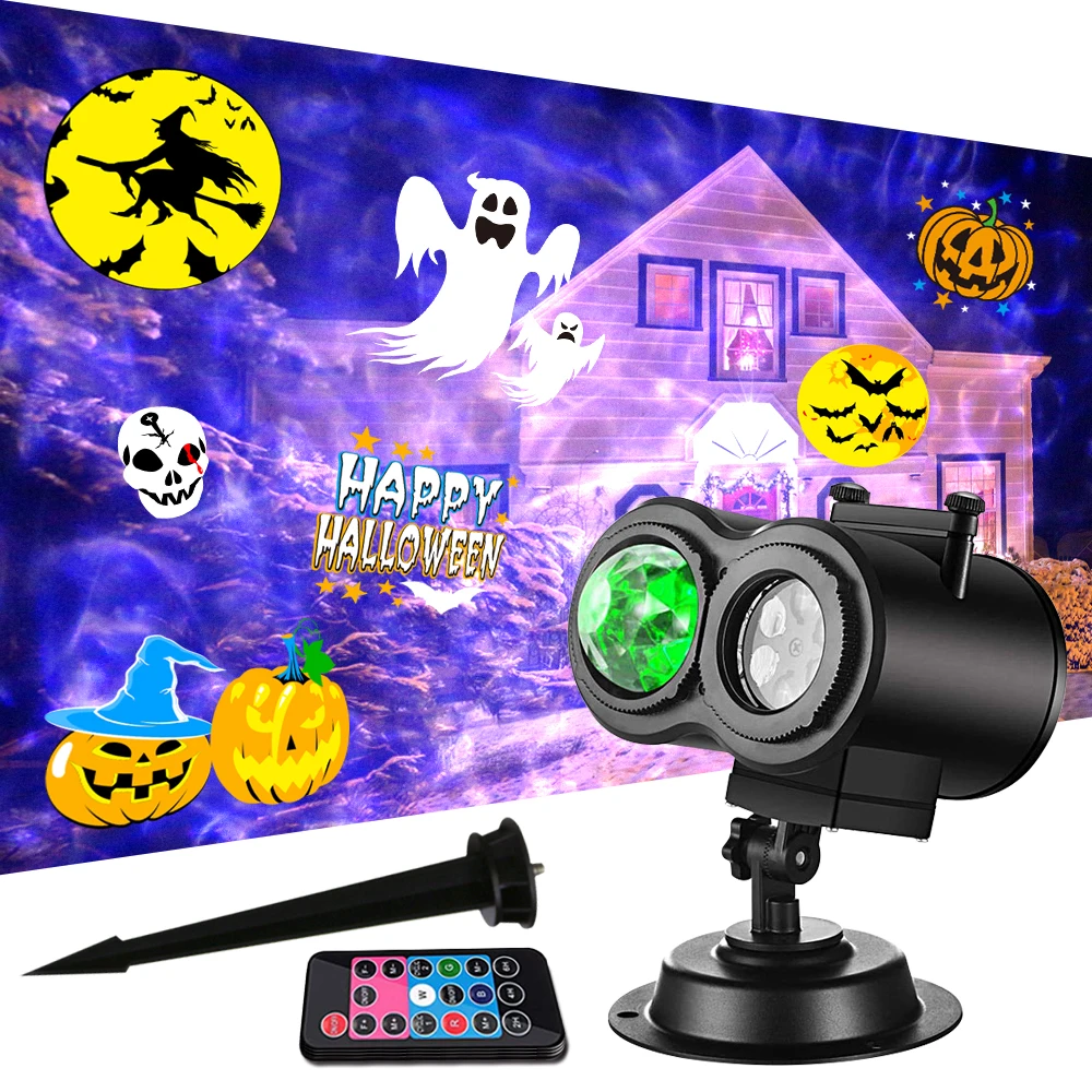 12 / 16 Patterns New Year Christmas Decor LED Double Cylinder Water Pattern Light Card Lights Halloween Christmas Projector Lamp