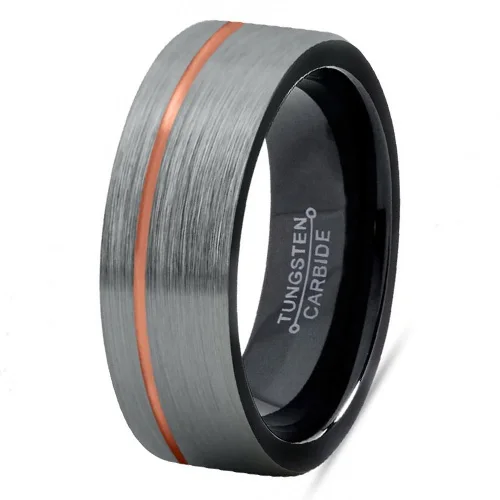 Factory Direct 8mm Flat Pipe Rose Gold Groove Black Inside Matte Brushed Men Ring Tungsten