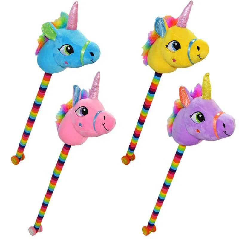 4 colored Hobby  horse stick with realistic sound and gallopping sound,with rolling wheels.