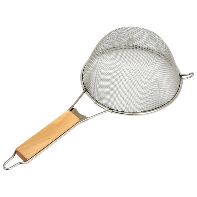Kitchen Metal Strainers Colanders Stainless Steel Fine Mesh Strainer With Wooden Handle For Food Noodle Fruits And Vegetables