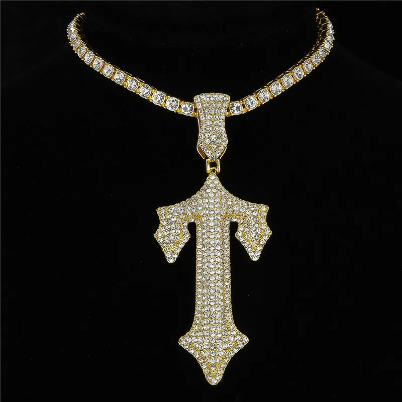 2023 New fashion Cross Sword Jewelry Alloy Cheap Iced Out Pave Diamond Trapstar Game Controller Pendant Necklace for Men