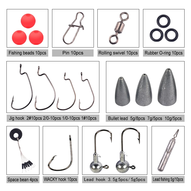 133Pcs/Set Mixed Beads Sinker Weights Lure Hooks Sea Fish Tool Tackle Rock Fishing Accessories Box Kit