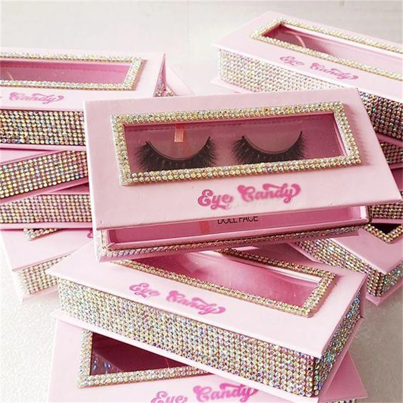 Wholesale Mink Lashes Rectangle Rhinestone Custom Eyelash Packaging Eye Lash Box