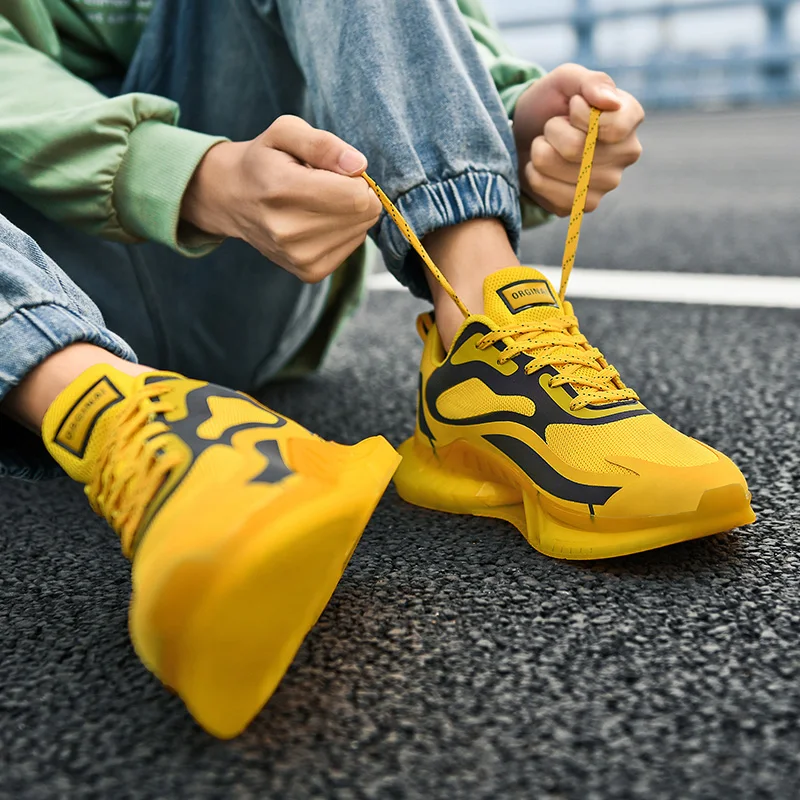 New Popcorn Yellow Sneakers Large Size Marathon Running Shock Absorption Quality Original Casual Comfortable Shoe