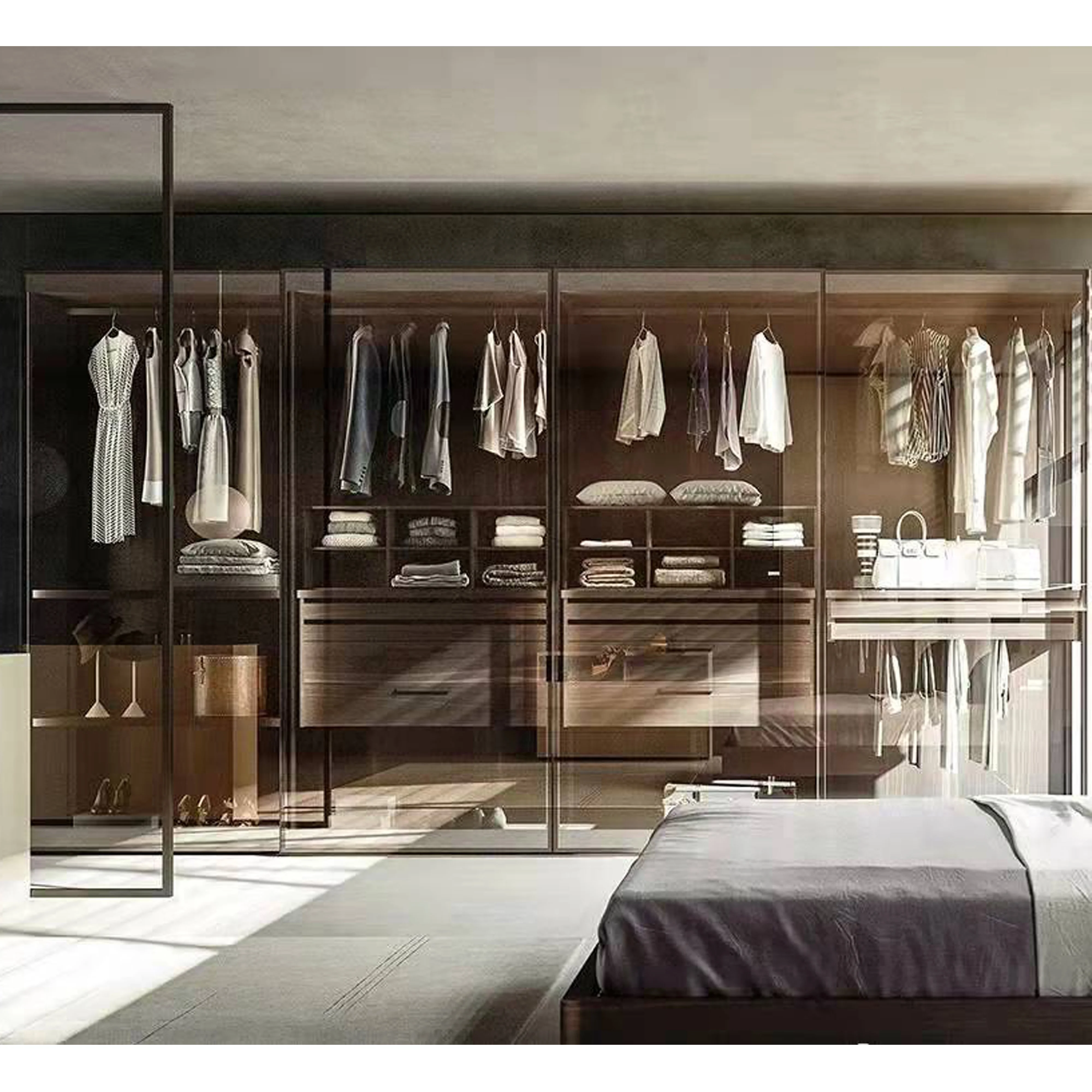 Custom modern bedroom solid wood wardrobe walk-in closet 3D whole house design