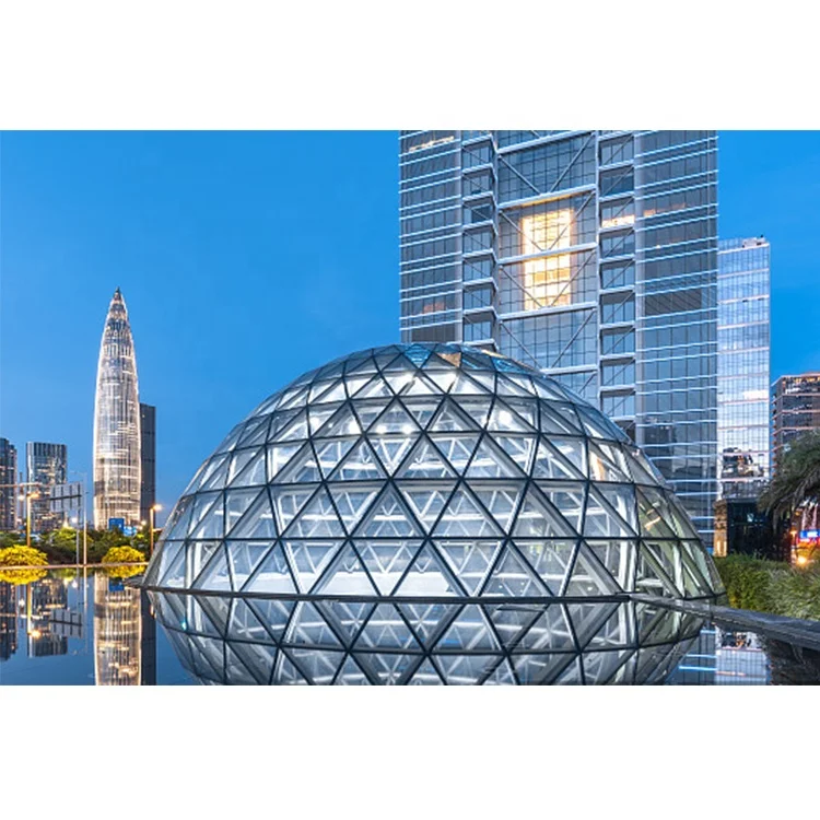 SAFS space frame prefabricated glass dome roof Galvanized dome tempered glass skylight roof design