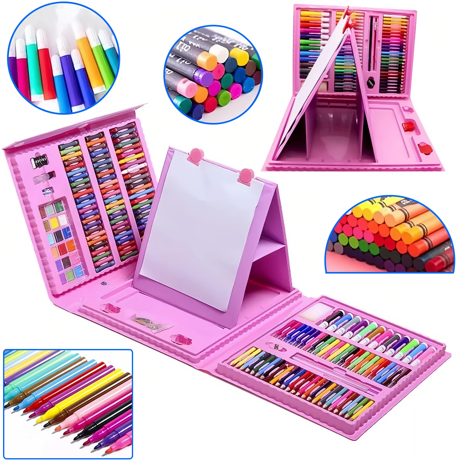 208 PCS Paint Set School Plastic Art Kit tools Supplies Kids Children Drawing Toy Stationery Color Pencil Art Sets For Artists