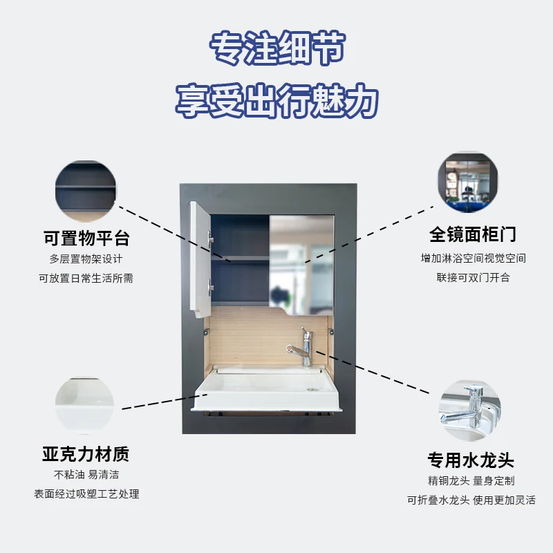 HOT SALES High Quality Wall Mounted ABS Folding Sink with Mirrors for RV caravan Campervan Boat Yacht Cabin Apartment Tiny House
