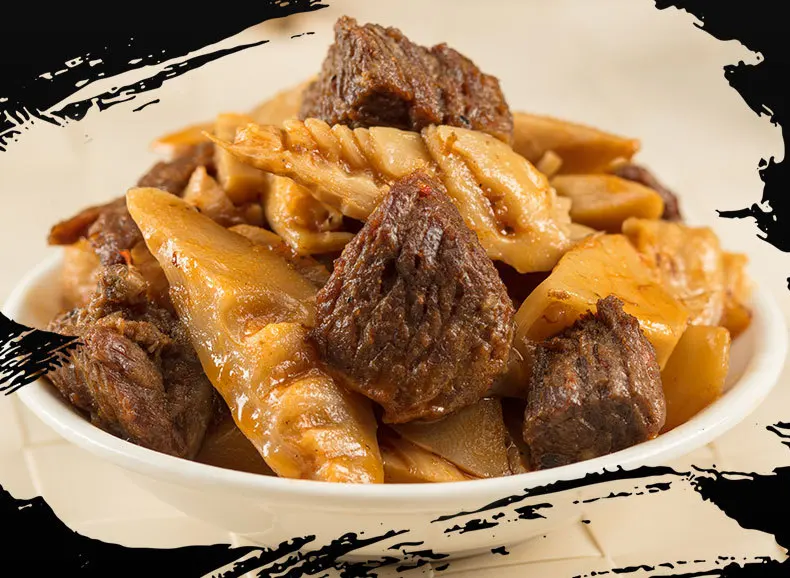 New arrival canned bamboo shoot dice vegetables180g in bags Braised beef with bamboo shoots Chinese cooked food