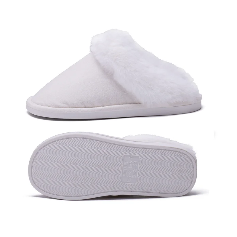 2024 Custom Logo Simple Casual Winter Warm Shoes Home Indoor Non-Slip Closed Toe Slippers White Shoes Men