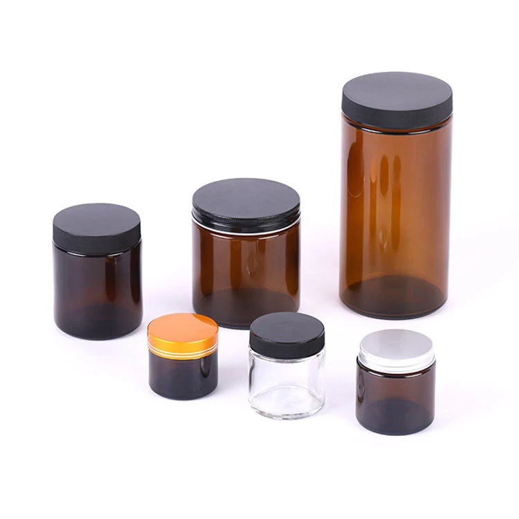 Recycled 100 ml 200 ml Empty Amber Round Candle Jars Luxury Glass Candle Holders best scented candles Jar with metal Cap