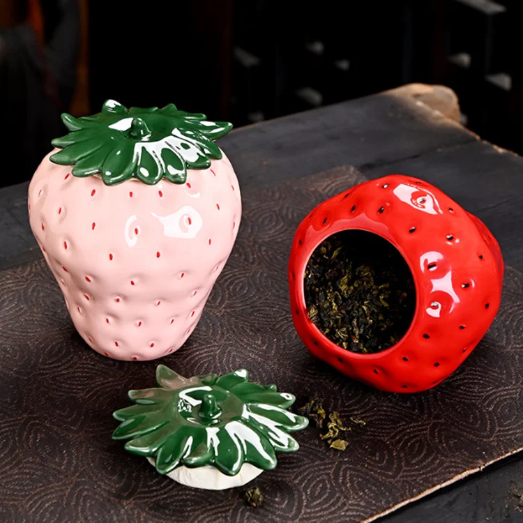 Wholesale New Strawberry Ceramic Tea Can Fruit Ceramic Storage Can Home  Sealed Storage jar