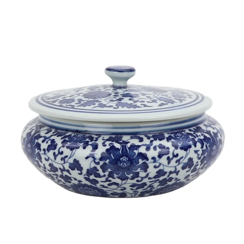 RZNV08-b-big Chinese handmade blue and white porcelain flower pattern ceramic storage pot tea Canister Jars