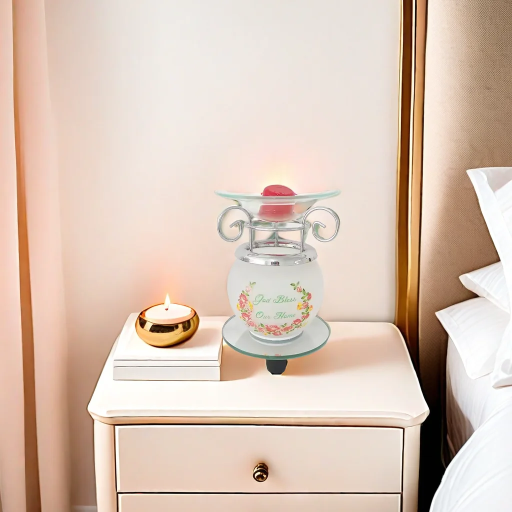 Electric Wax Melt Warmer Aromatherapy Home Decor Candle Warmer Printed Glass and Metal Stove with Glass Base for Home Decor