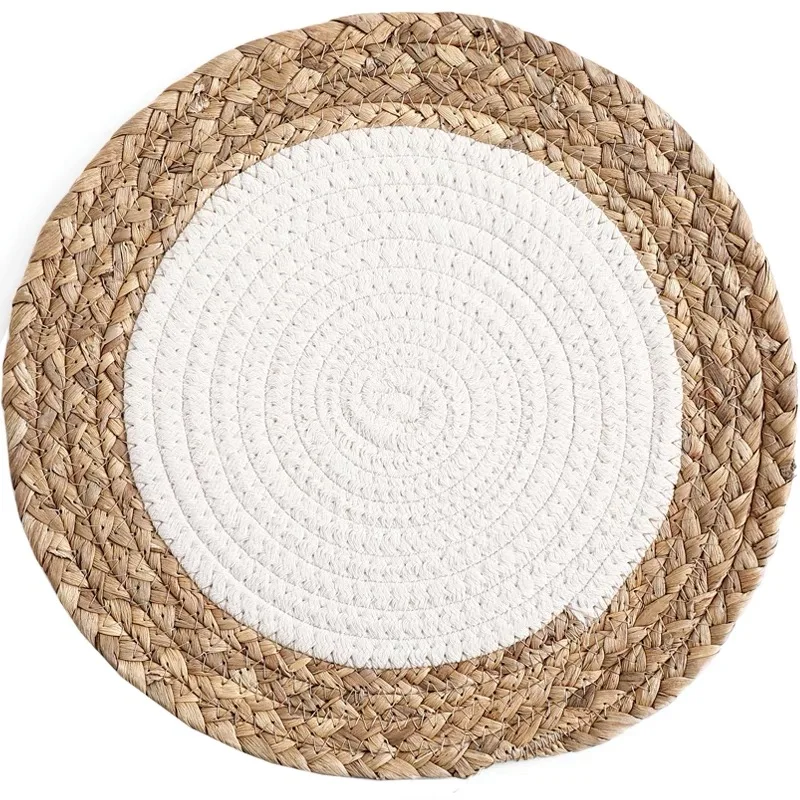 Round Woven Placemats Natural Wicker table mat Water Hyacinth Straw Braided Placemats Heat Resistant Non-Slip Weave Placemats