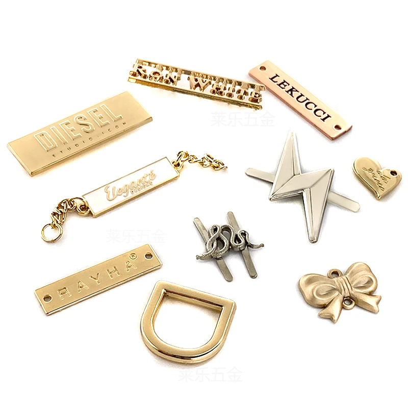 Luxury Waterproof  Labels for Clothing Decorative Tags Deboss Plating for Garment Bags swimwear and Clothing sewing Metal tags