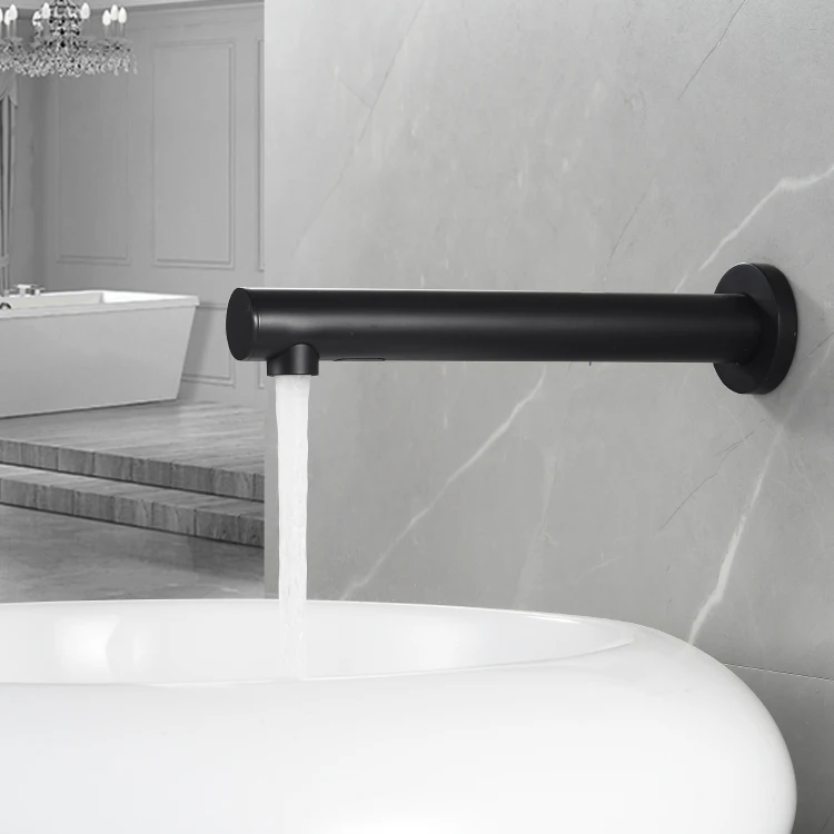 Modern automatic tap AC&DC6V cold only wall mounted matte black bathroom brass touchless basin faucet