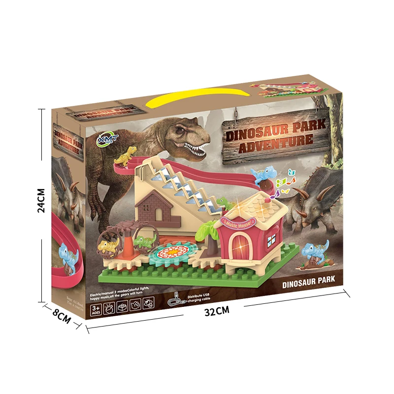 Electric Gear Building Block Music Light Gear Hand-crank Gears Assembling Dinosaur Ladder Paradise Eco-friendly Material