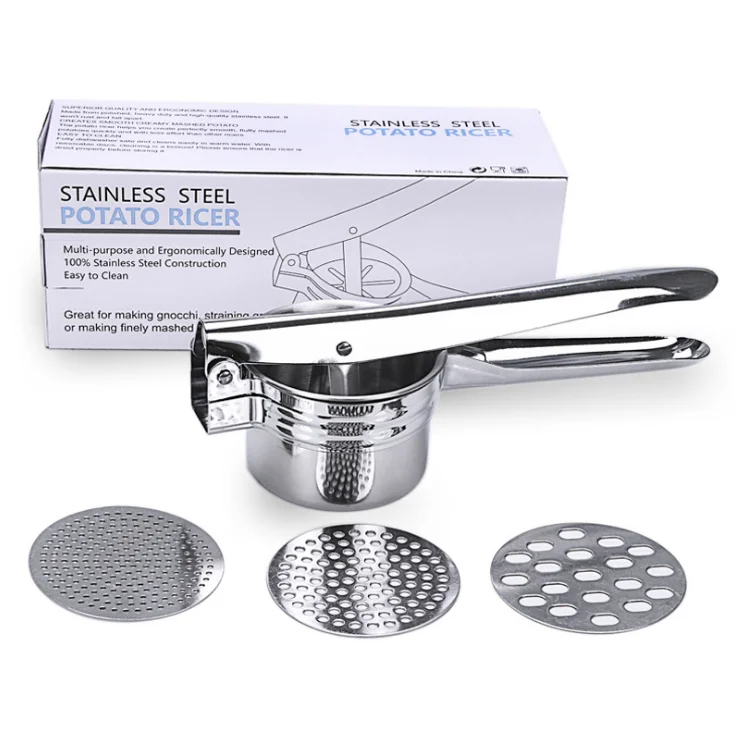 Adjustable Large Potato Ricer with 3 Interchangeable Discs Lemon Masher Rust Proof Stainless Steel Potato Ricer
