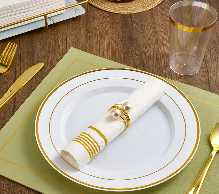 Silver Gold Color Party Plates Cups Cocktail Airlaid Beverage Wedding Decoration Paper Napkin