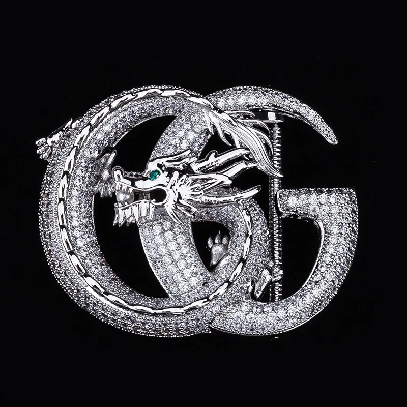 Dragon Full Diamond Stainless Steel Buckle Men Belt