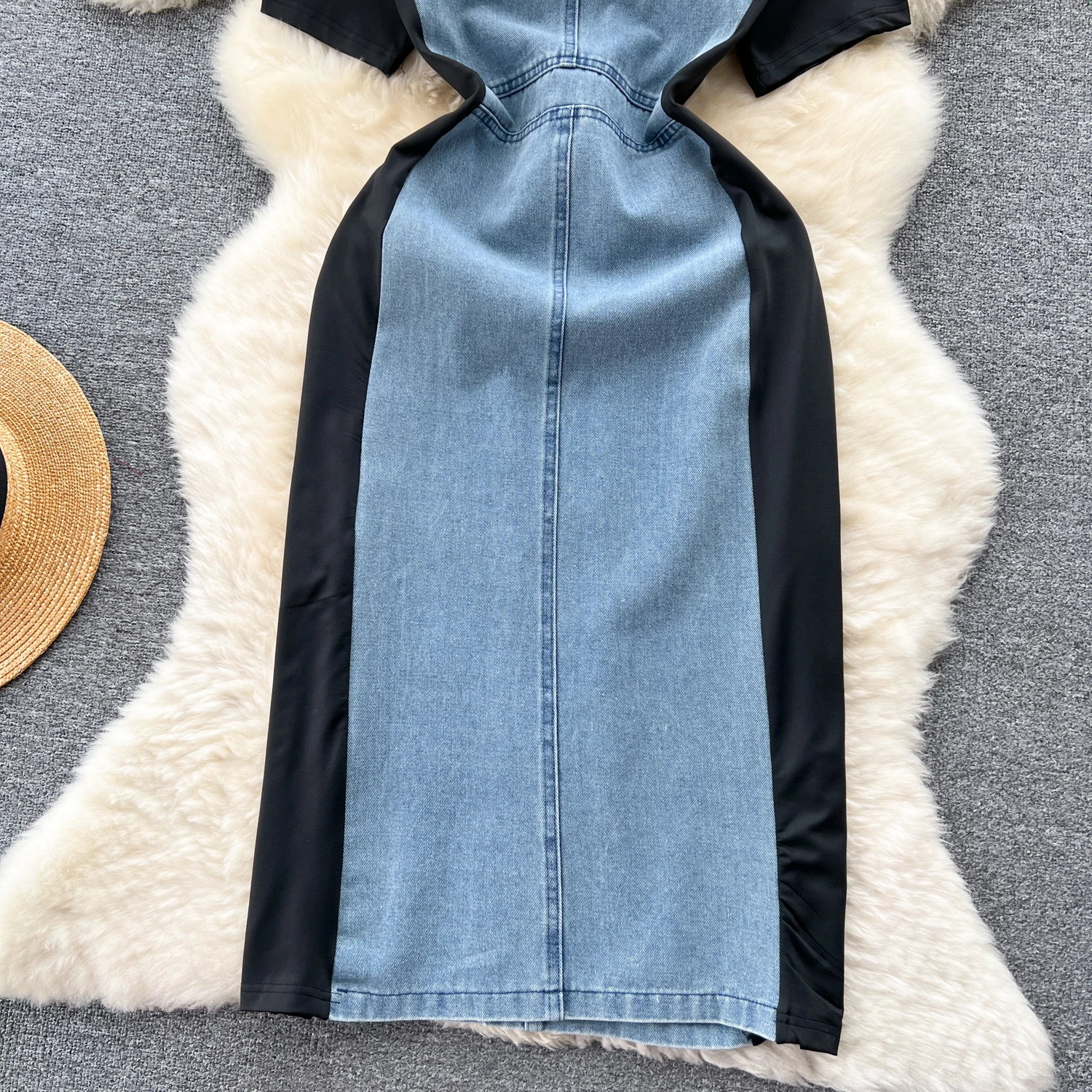 Liu Ming Summer Trending Products 2024 New Arrivals Women Clothing French Retro Short Sleeve Chic Casual Long Denim Dress