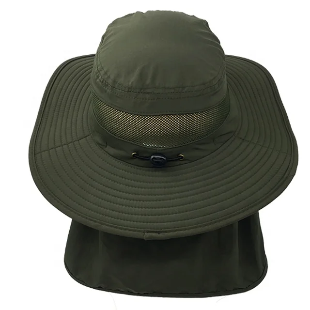 Factory price polyester wide brim custom bucket hat quick dry mesh breathable fishing hat with neck cover outdoor jungle hat