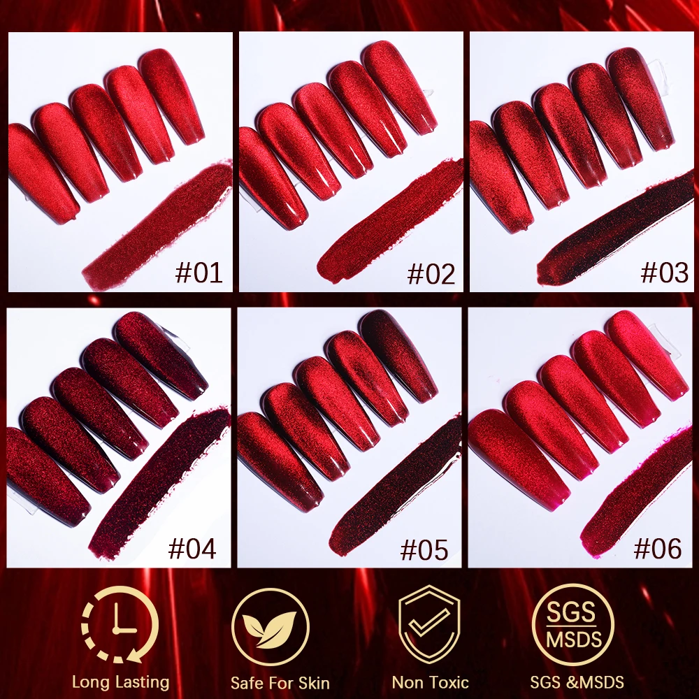 ZRKGEL Nail supplier manufacture 6 colors 15ML private label magnetic powder red highpigment soak off cat eye gel polish set