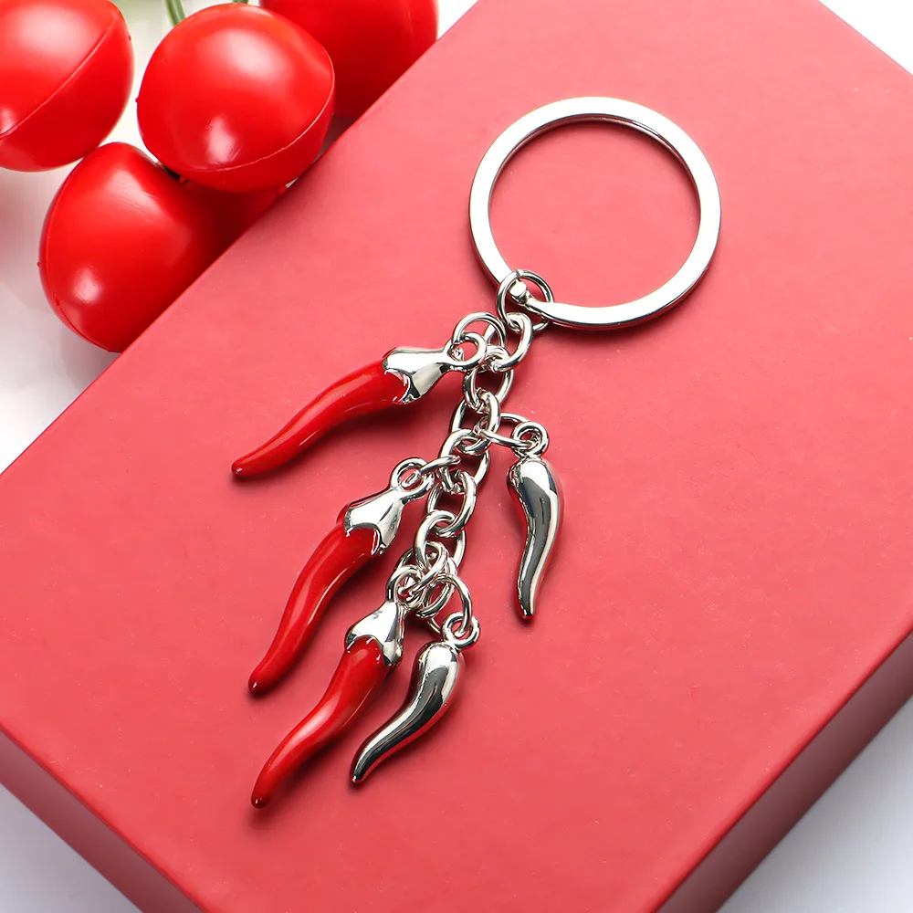 Hotsale 5 Charms Red Pepper Mexico Columbia Philippine Hot Peppers Keyring Keychain
