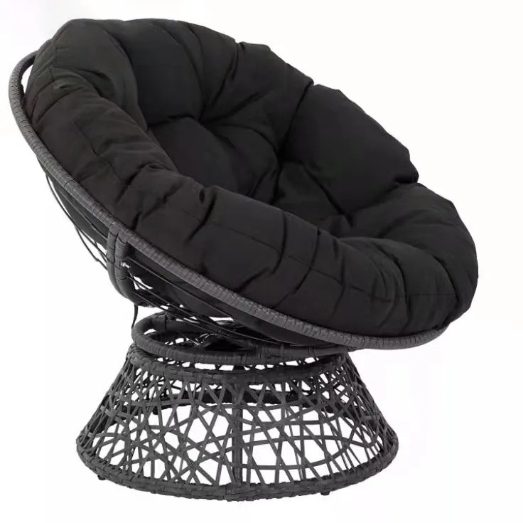 Hot Sale All Weather Wicker Outdoor Black/gray- color Papasan Swivel Chair with Cushion